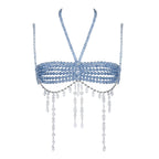 Aqua Clear Beaded Backless Carnival Top