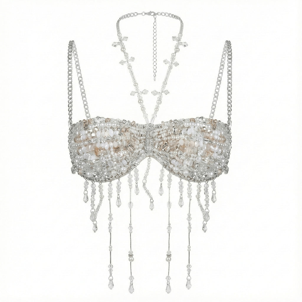 Aurora Clear Beaded Backless Carnival Top