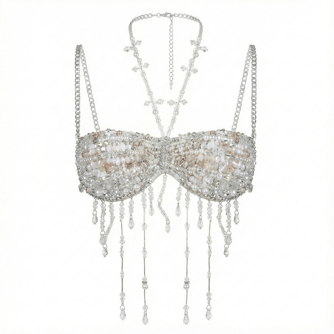 Aurora Clear Beaded Backless Carnival Top