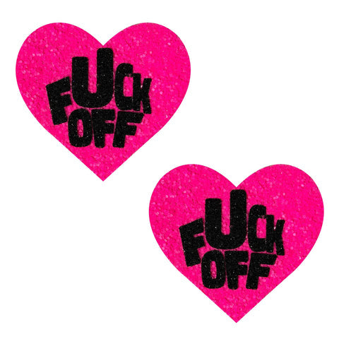 Fuck Off Blacklight Neon Pink Glitter I Heart U Nipple Cover Pasties