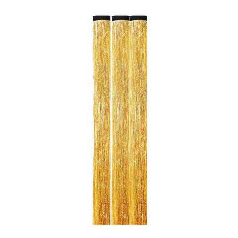Gold Digger Sparkle Tinsel Hair Extension Clips 3 Pk