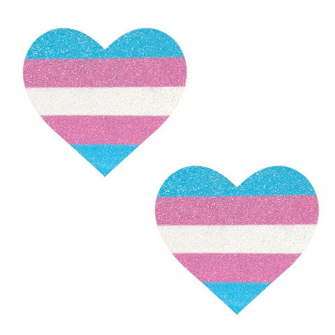 Trans Flag Hearts of Pride Glitter Nipple Cover Pasties