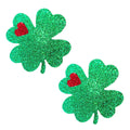 Kiss Me I'm Irish Green Glitter Clover Nipple Cover Pasties