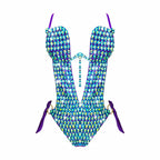 Peacock Royal Blue Green Crystal One Piece Bodysuit