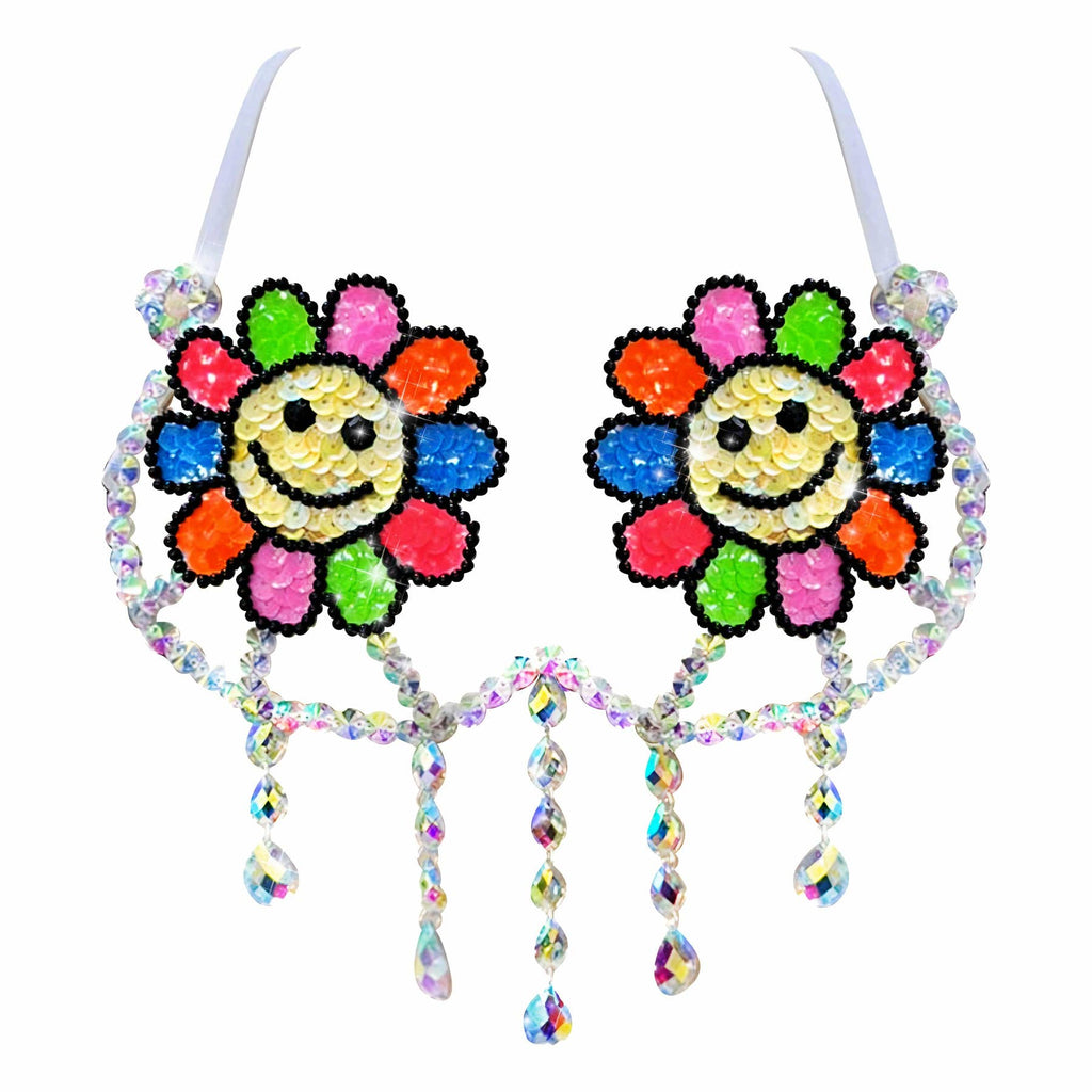 Daisy Delights Smiley Blacklight Crystal Carnival Bra