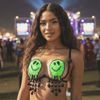 Melty Face Green Glow In The Dark Light Up Sequin Crystal Carnival Bra
