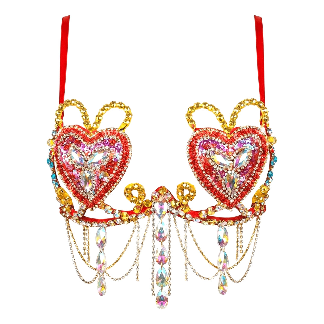 Red Heart Crystal Carnival Bra